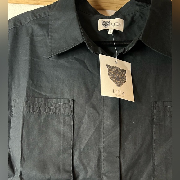 NWT LITA BY CIARA SHORT SLEEVE BLACK SHIRT DRESS SIZE XL MSRP $248 - Picture 8 of 9